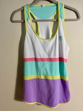 Fila Retro Colorblock Racerback Workout Tank Top - Pastel Stripe - size Small